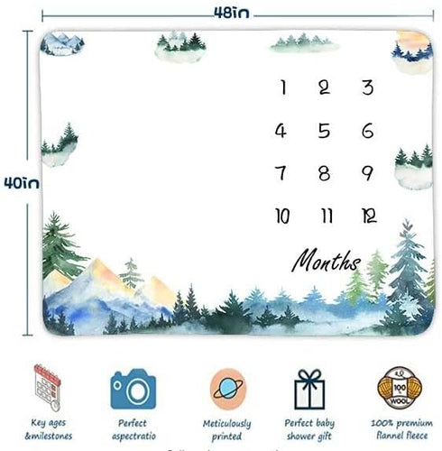 Forest Milestone Blanket Mountain Tree Baby Blanket Newborn Gift Memento Soft Swaddle Portable Crawl Pad 48x40inch...